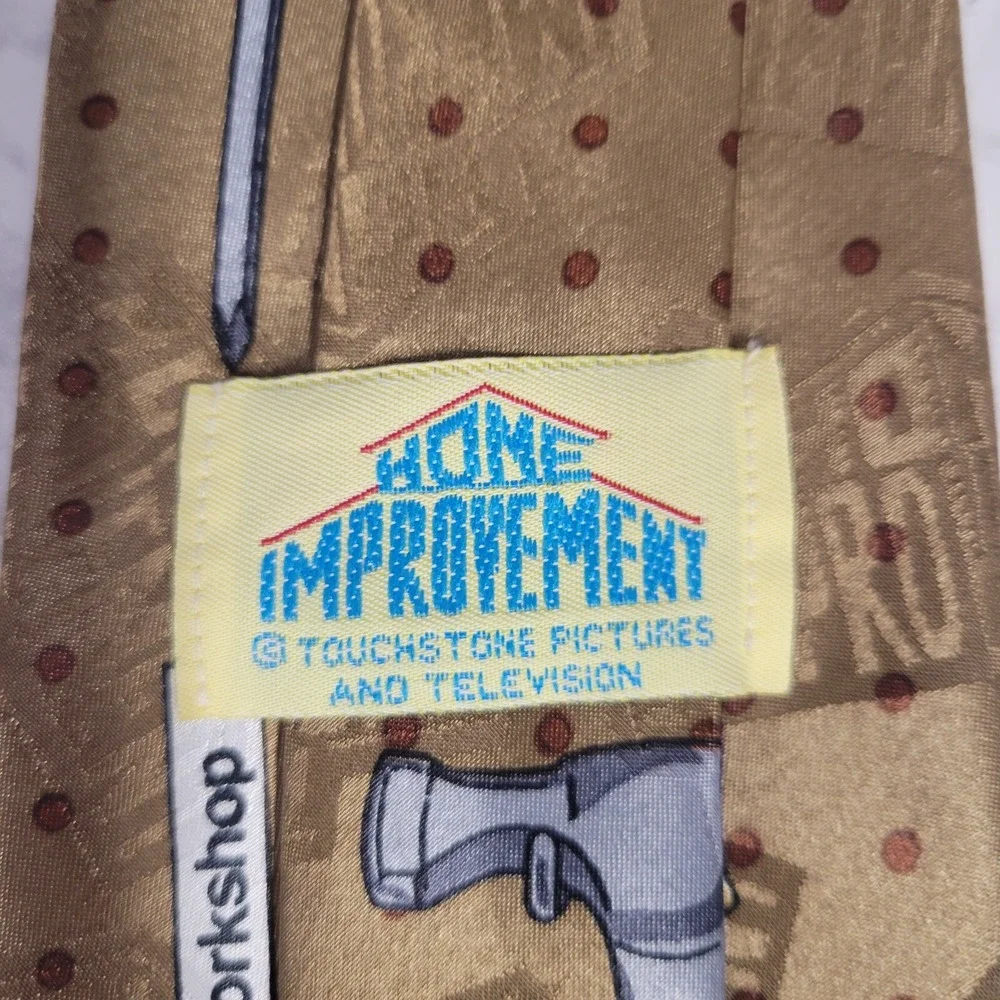 Vintage Home Improvement TV Show Tie‎ Tim's Garage Workshop Tools Tan Brown 90s
